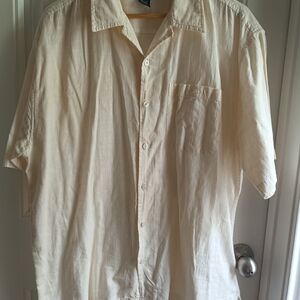 Jason Evans 100% Cotton ivory Men's XL Button Down Short Sleeve Cream